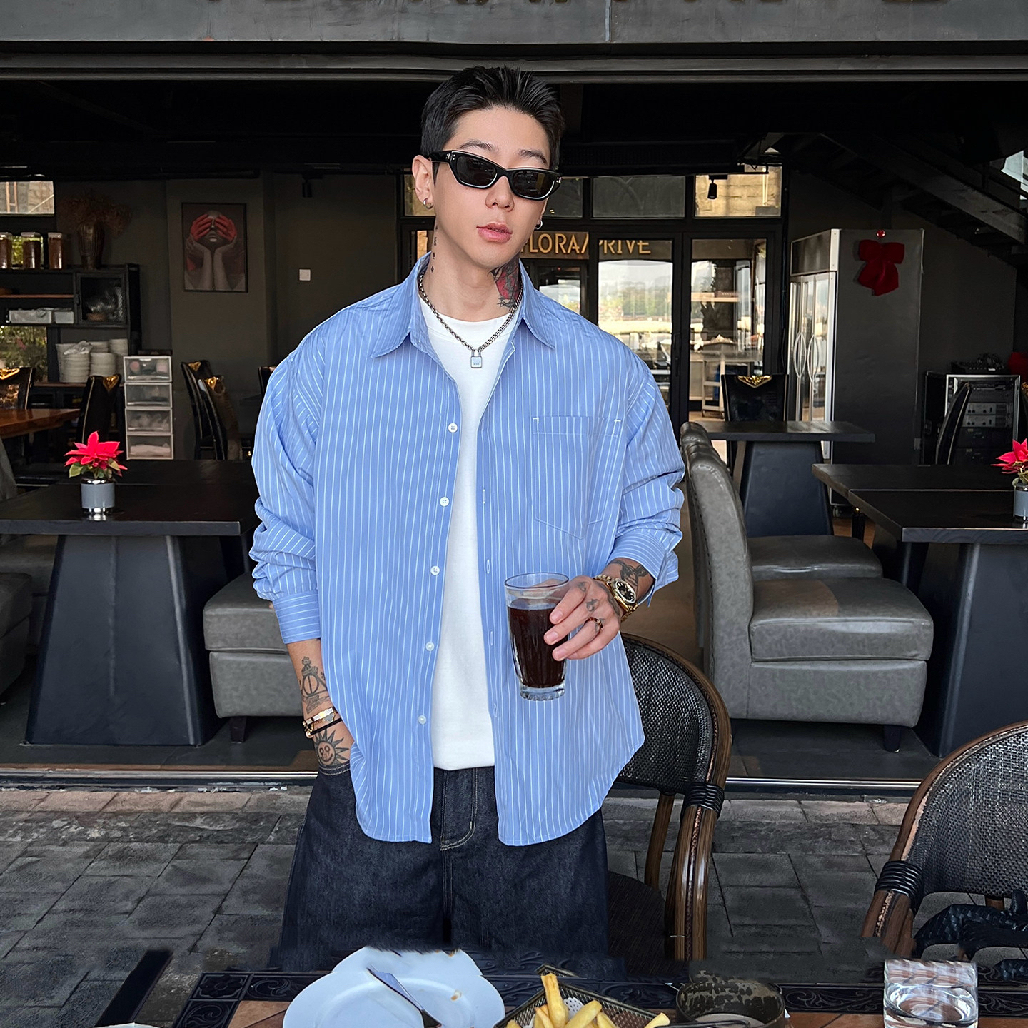 韓版襯衫 條紋男士襯衫 輕薄外套 春秋款｜休閒寬鬆輕商務