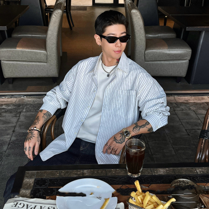 韓版襯衫 條紋男士襯衫 輕薄外套 春秋款｜休閒寬鬆輕商務