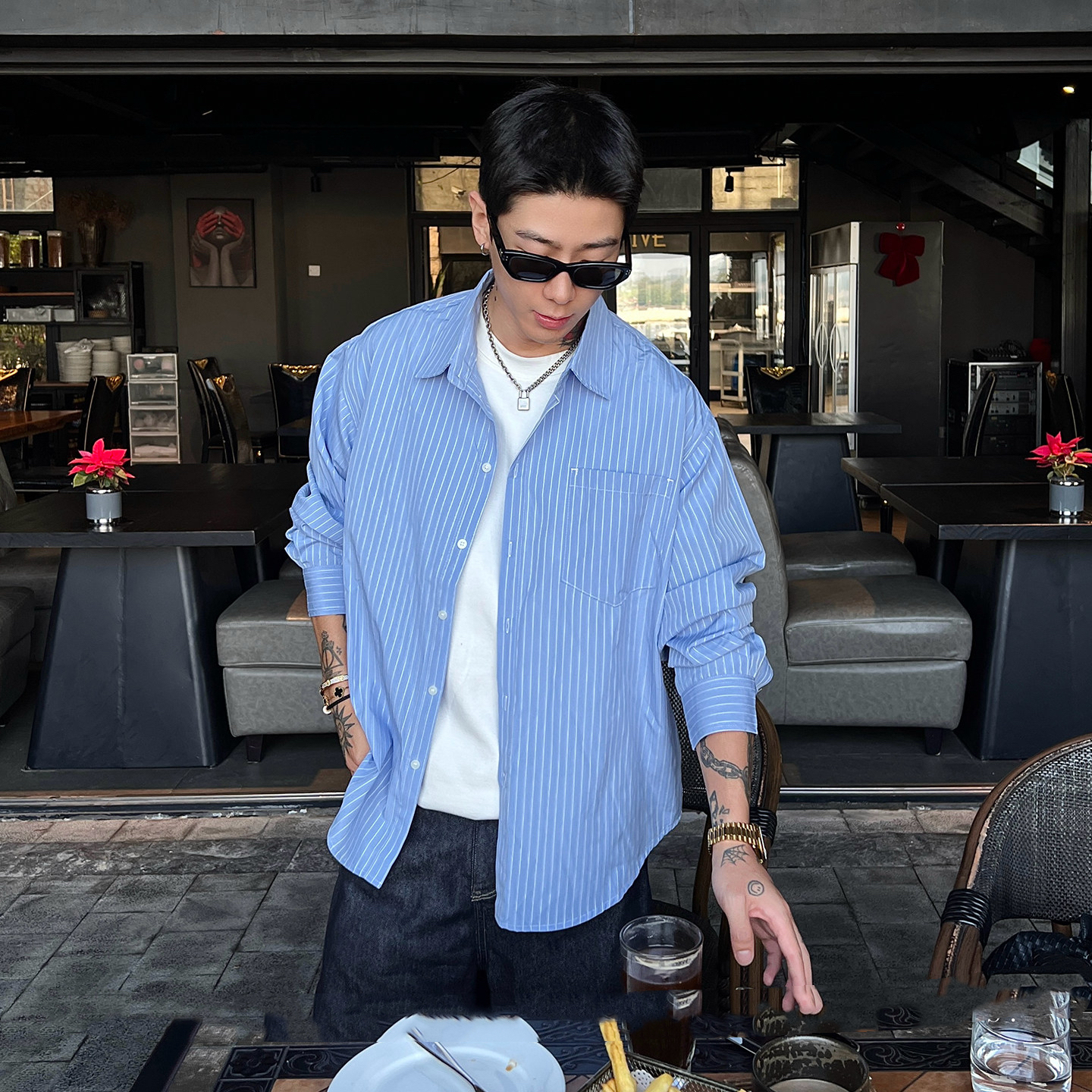 韓版襯衫 條紋男士襯衫 輕薄外套 春秋款｜休閒寬鬆輕商務