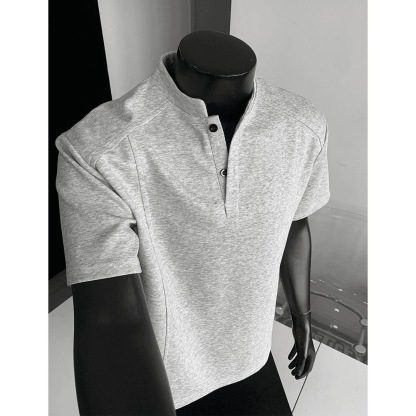 MAN 鈕扣亨利領素面TEE 輕商務POLO衫 寬鬆小立領 挺拔顯肩寬