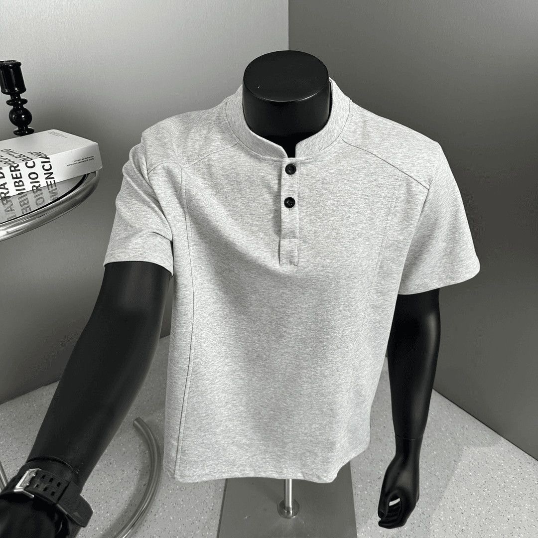 MAN 鈕扣亨利領素面TEE 輕商務POLO衫 寬鬆小立領 挺拔顯肩寬