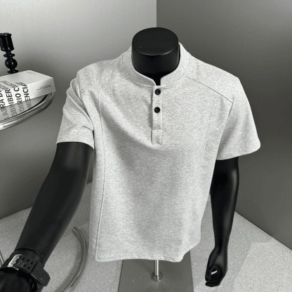 MAN 鈕扣亨利領素面TEE 輕商務POLO衫 寬鬆小立領 挺拔顯肩寬