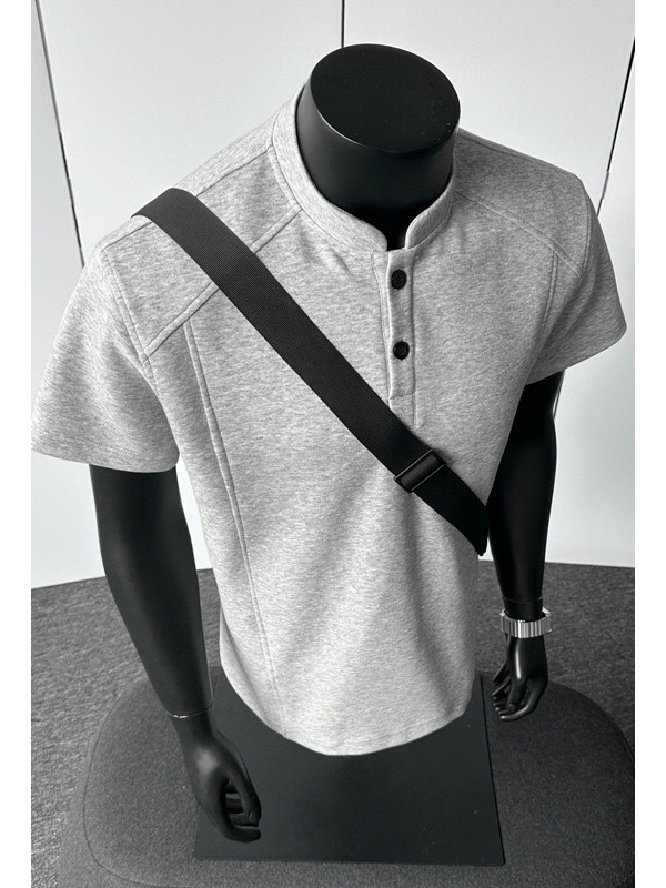 高街風 亨利領素面TEE 輕商務POLO衫 寬鬆小立領 挺拔顯肩寬