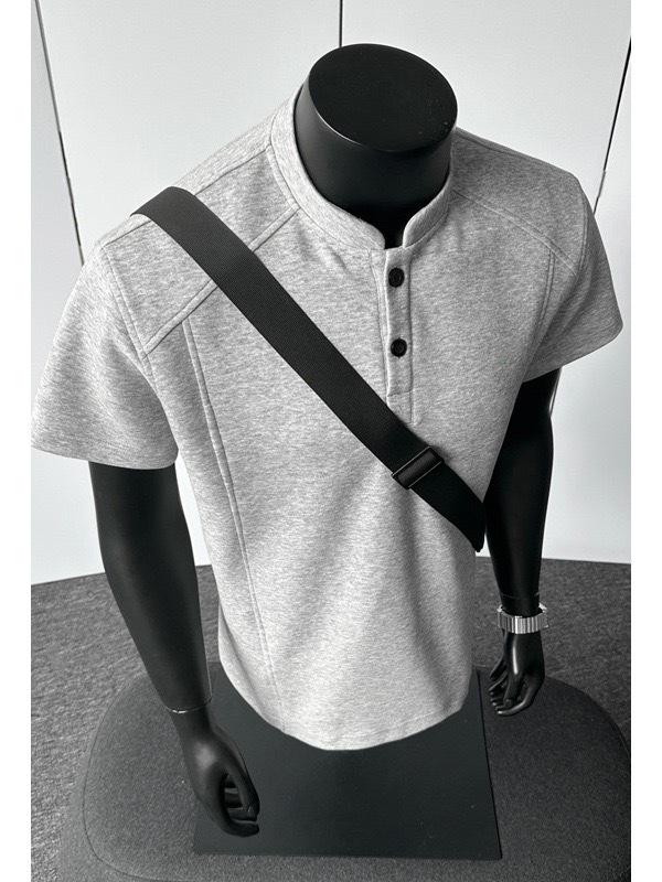 高街風 亨利領素面TEE 輕商務POLO衫 寬鬆小立領 挺拔顯肩寬