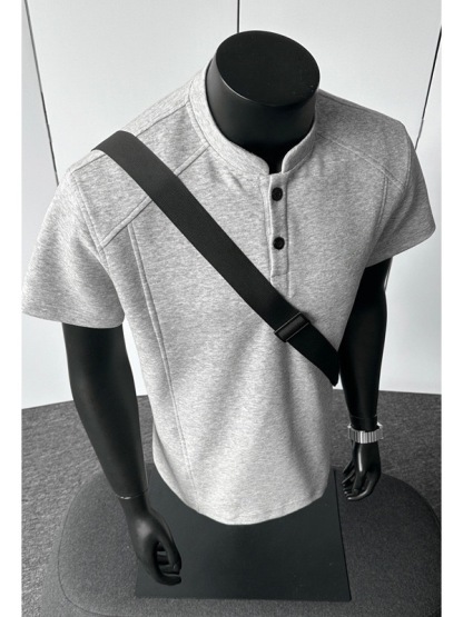 高街風 亨利領素面TEE 輕商務POLO衫 寬鬆小立領 挺拔顯肩寬