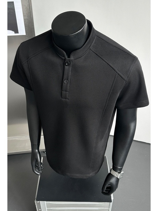 高街風 亨利領素面TEE 輕商務POLO衫 寬鬆小立領 挺拔顯肩寬