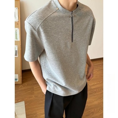 高街風 卯釘亨利領素面TEE 輕商務POLO衫 寬鬆小立領 挺拔顯肩寬