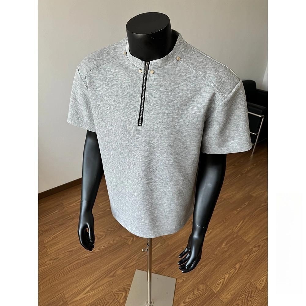 高街風 卯釘亨利領素面TEE 輕商務POLO衫 寬鬆小立領 挺拔顯肩寬