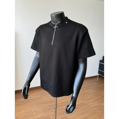 高街風 卯釘亨利領素面TEE 輕商務POLO衫 寬鬆小立領 挺拔顯肩寬