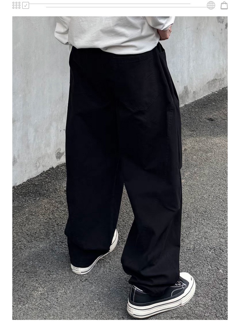 美式復古風 個性設計感褶皺工裝褲 闊腿長褲