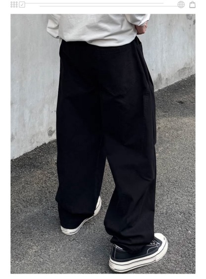 美式復古風 個性設計感褶皺工裝褲 闊腿長褲