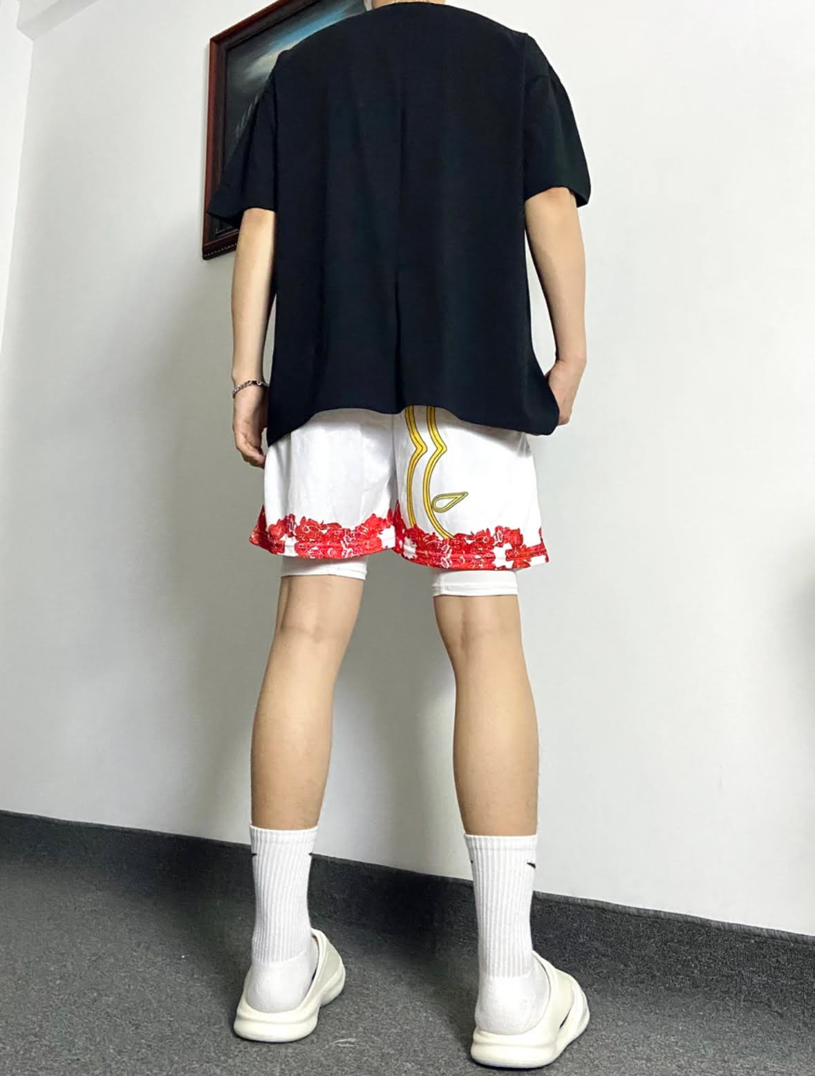 KINE美式四分短褲 假兩件款  潮流刺繡 速乾透氣 健身運動短褲
