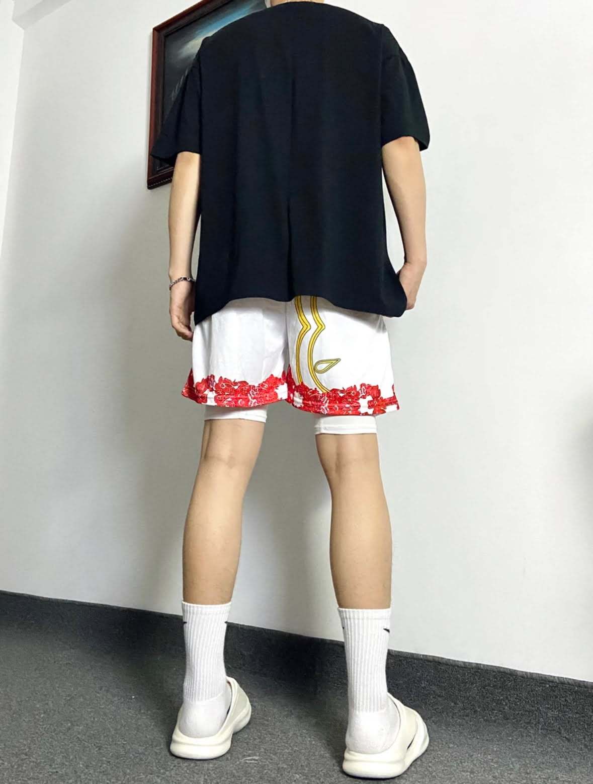 KINE美式四分短褲 假兩件款  潮流刺繡 速乾透氣 健身運動短褲