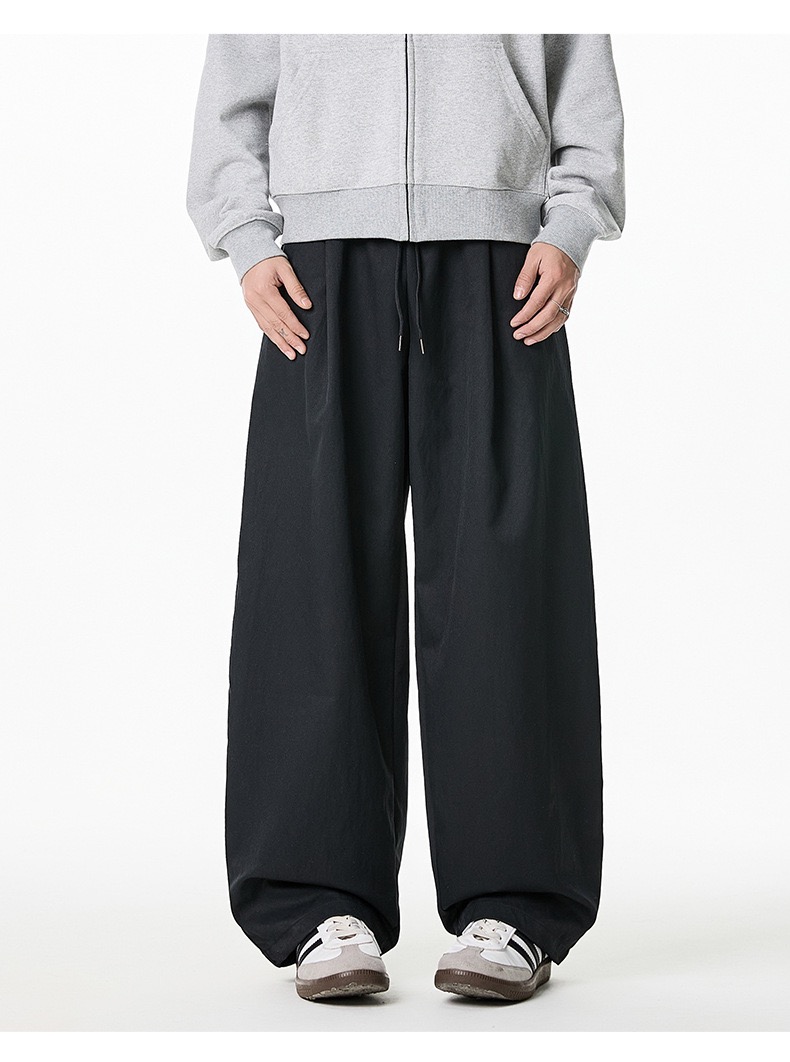 HT 涼感打褶彎刀長褲 寬鬆直筒設計 遮肉顯瘦百搭