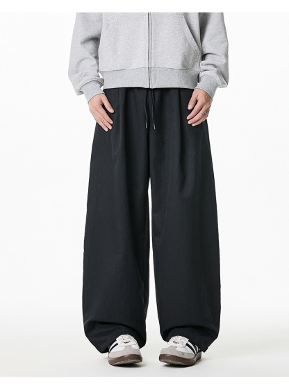 HT 涼感打褶彎刀長褲 寬鬆直筒設計 遮肉顯瘦百搭