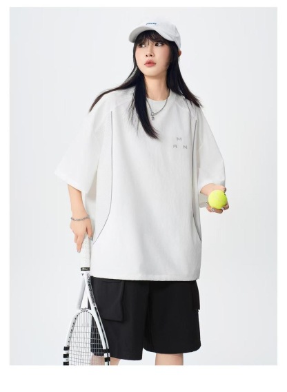 MAN 美式速干運動套裝 圆领拼色上衣+鬆緊腰工裝短褲｜寬鬆休閒凉感