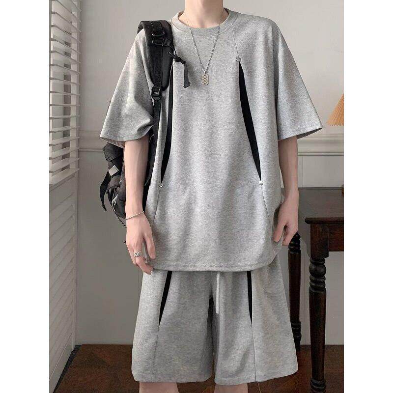 [Copy]MAN 美式速干運動套裝 圆领拼色上衣+鬆緊腰工裝短褲｜寬鬆休閒凉感