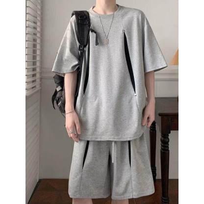 [Copy]MAN 美式速干運動套裝 圆领拼色上衣+鬆緊腰工裝短褲｜寬鬆休閒凉感