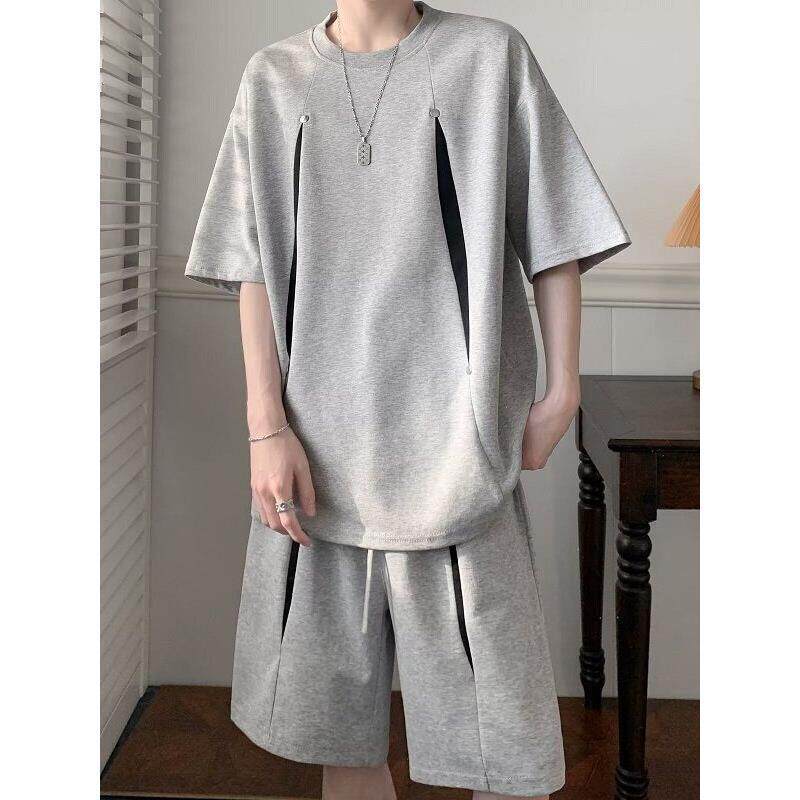 [Copy]MAN 美式速干運動套裝 圆领拼色上衣+鬆緊腰工裝短褲｜寬鬆休閒凉感