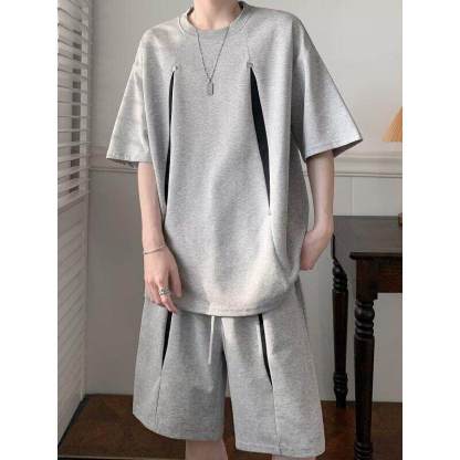 [Copy]MAN 美式速干運動套裝 圆领拼色上衣+鬆緊腰工裝短褲｜寬鬆休閒凉感