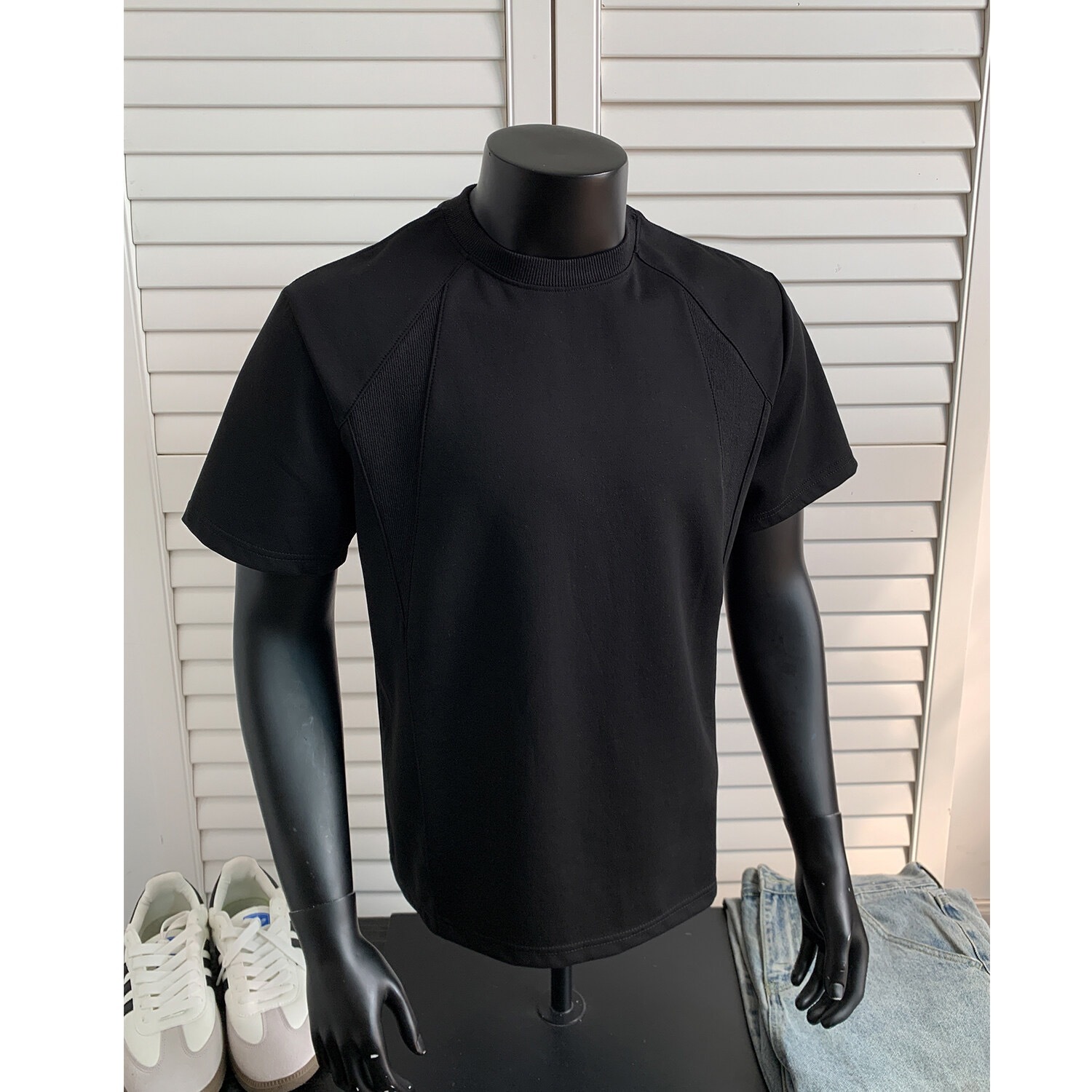 美式素面TEE 正肩小領螺紋TEE 純棉寬鬆