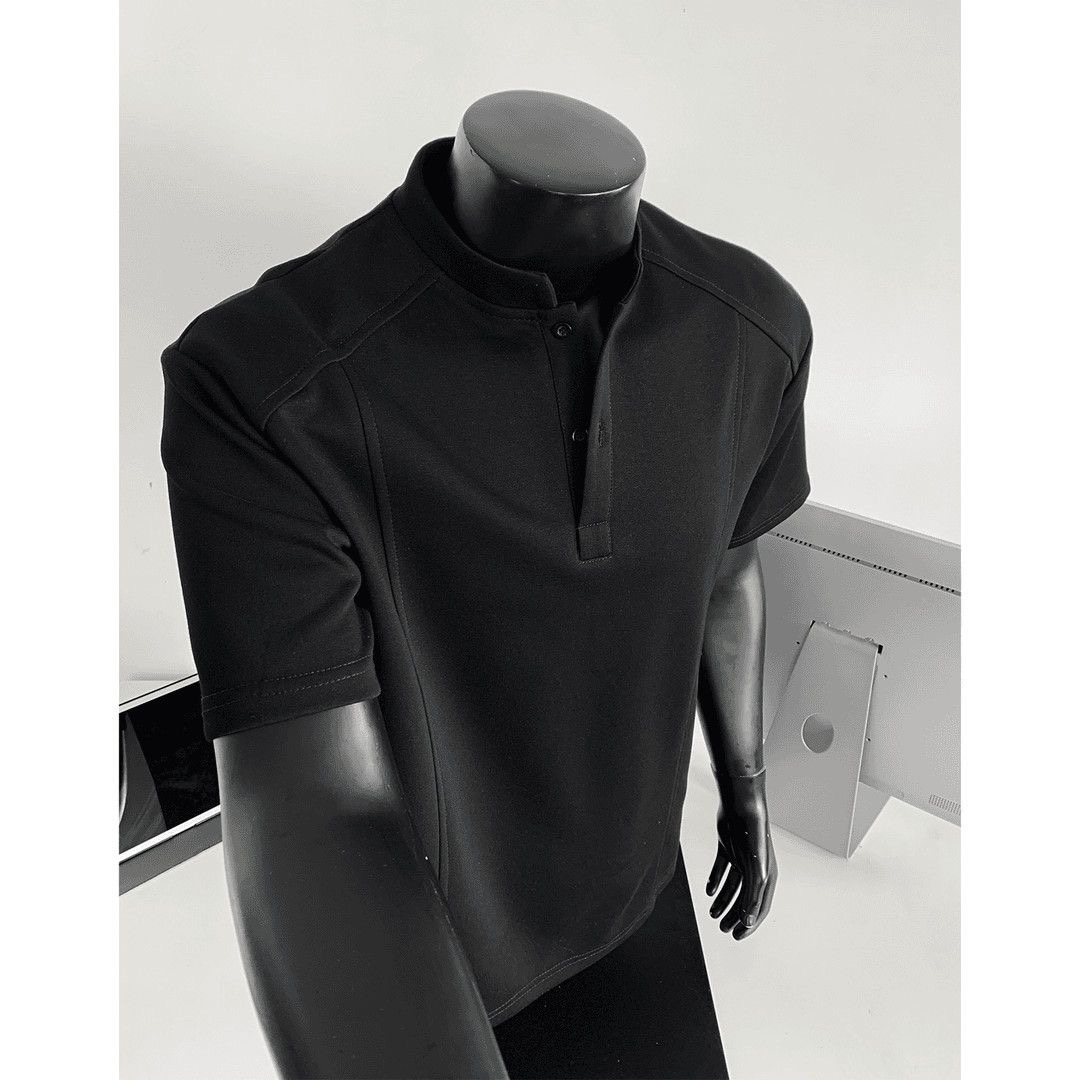 MAN 鈕扣亨利領素面TEE 輕商務POLO衫 寬鬆小立領 挺拔顯肩寬