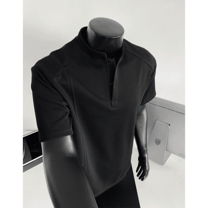 MAN 鈕扣亨利領素面TEE 輕商務POLO衫 寬鬆小立領 挺拔顯肩寬