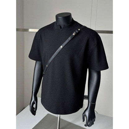 MAN 港風素面TEE 正肩設計 肌理感面料  小V領口