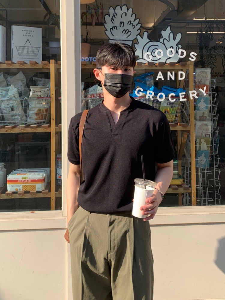 AS 韓版 亨利領短袖 V領設計 純棉親膚｜輕商務