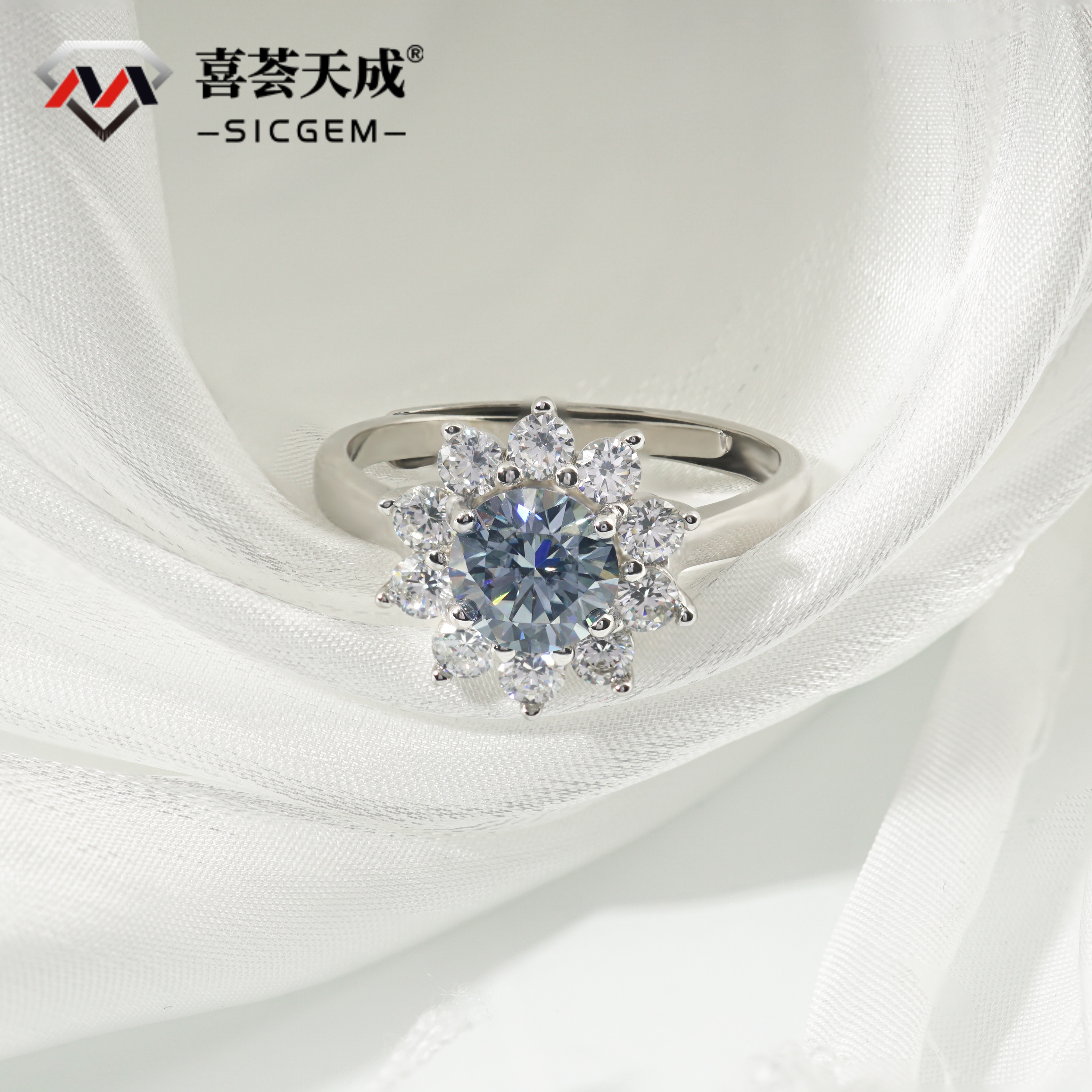 1ct Round Synthetic Moissanite Sunflower Ring S925