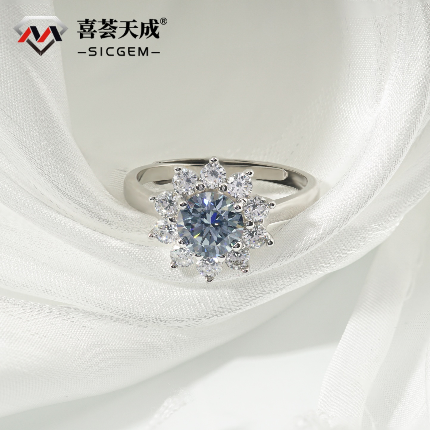 1ct Round Synthetic Moissanite Sunflower Ring S925