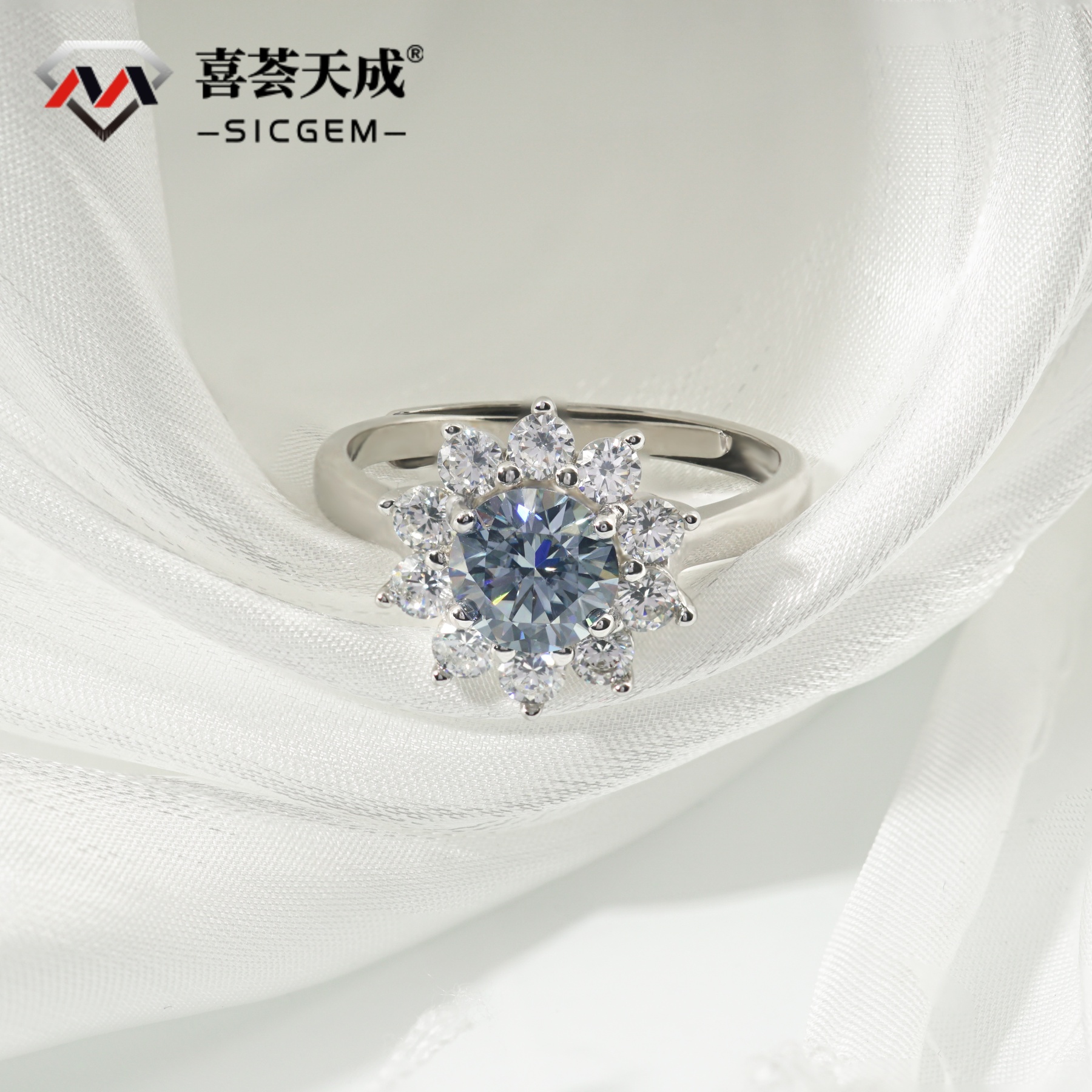 1ct Round Synthetic Moissanite Sunflower Ring S925