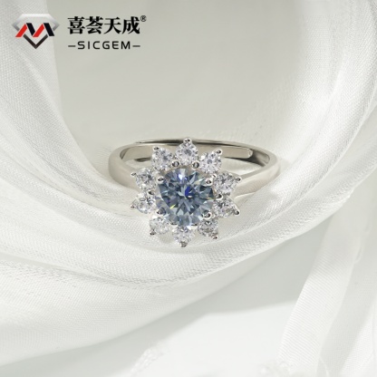 1ct Round Synthetic Moissanite Sunflower Ring S925
