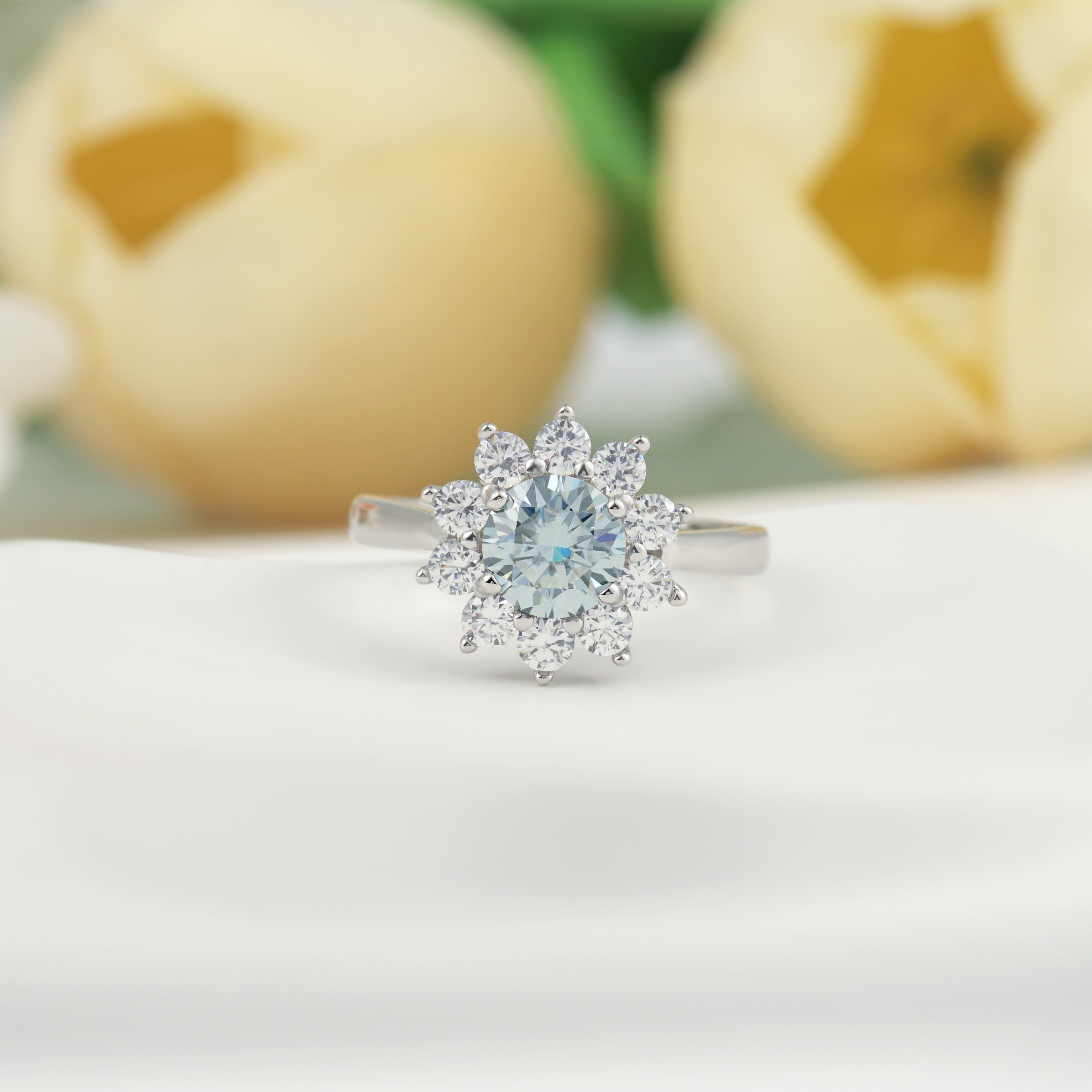1ct Round Synthetic Moissanite Sunflower Ring S925
