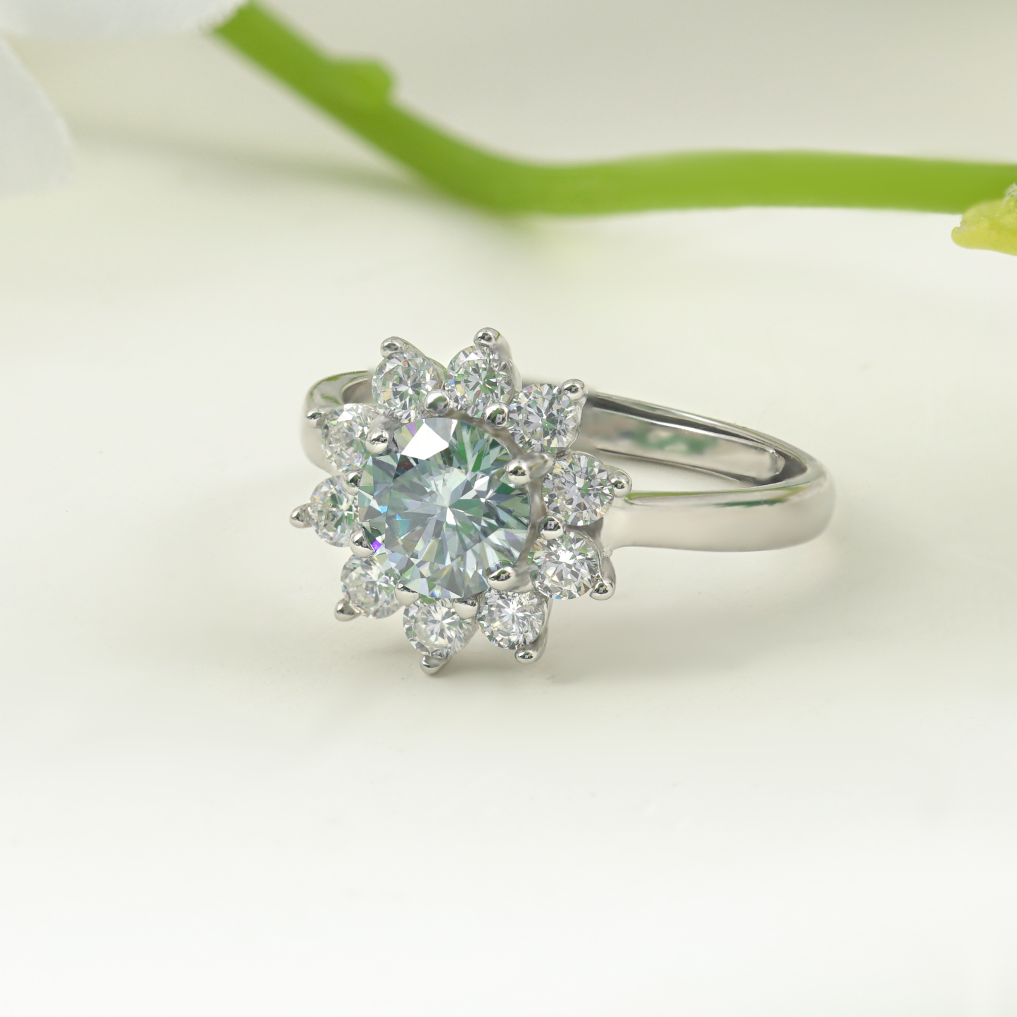 1ct Round Synthetic Moissanite Sunflower Ring S925