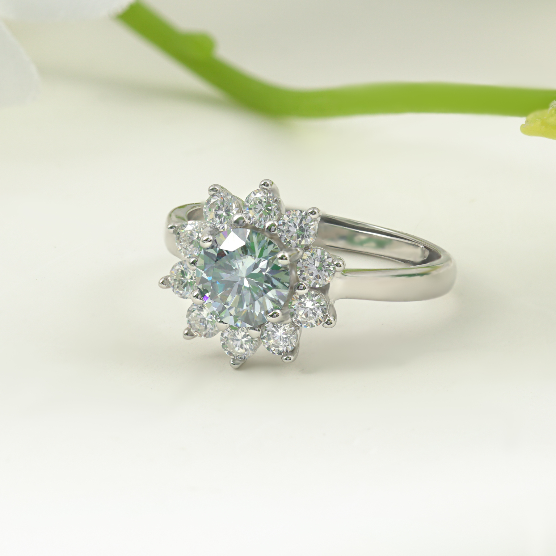 1ct Round Synthetic Moissanite Sunflower Ring S925