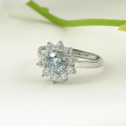 1ct Round Synthetic Moissanite Sunflower Ring S925