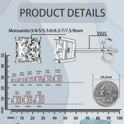 ICECROWN Princess Cut Spark Stud Earrings 925S & VVS Moissanite