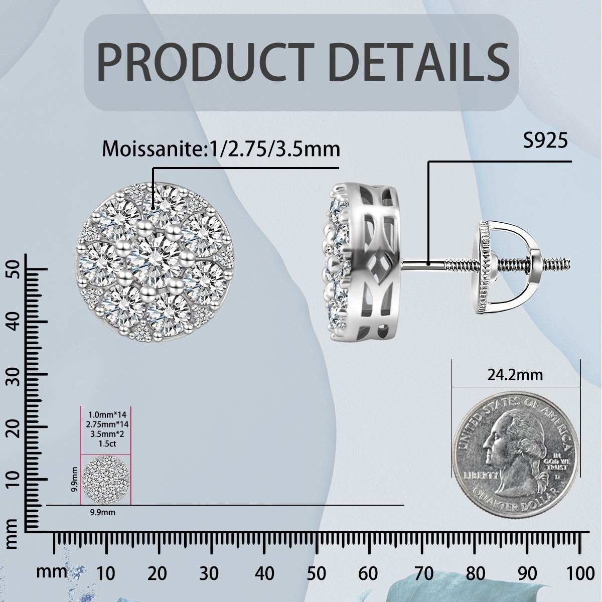 10MM 925S & VVS Moissanite Cluster Halo Stud Earrings