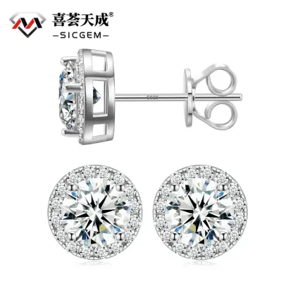 0.5ct-3ct Round Synthetic Moissanite Halo Stud Earrings S925