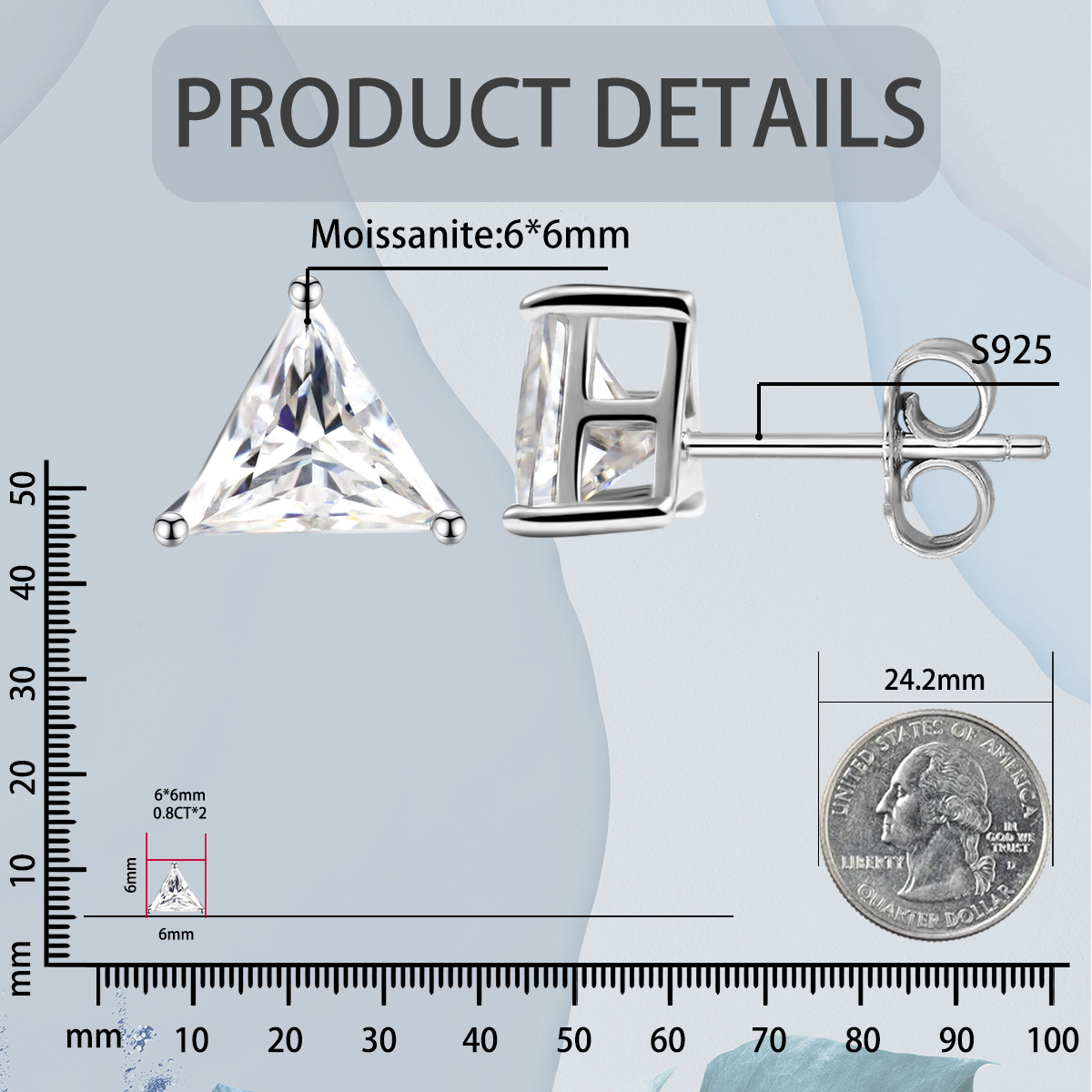 S925 Triangle Cut Synthetic Moissanite Solitaire Stud Earrings Birthday Anniversary Mother's Day Gifts