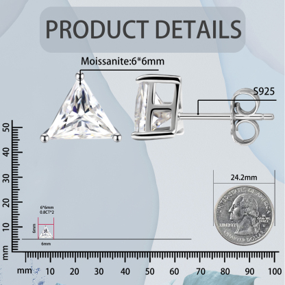 S925 Triangle Cut Synthetic Moissanite Solitaire Stud Earrings Birthday Anniversary Mother's Day Gifts