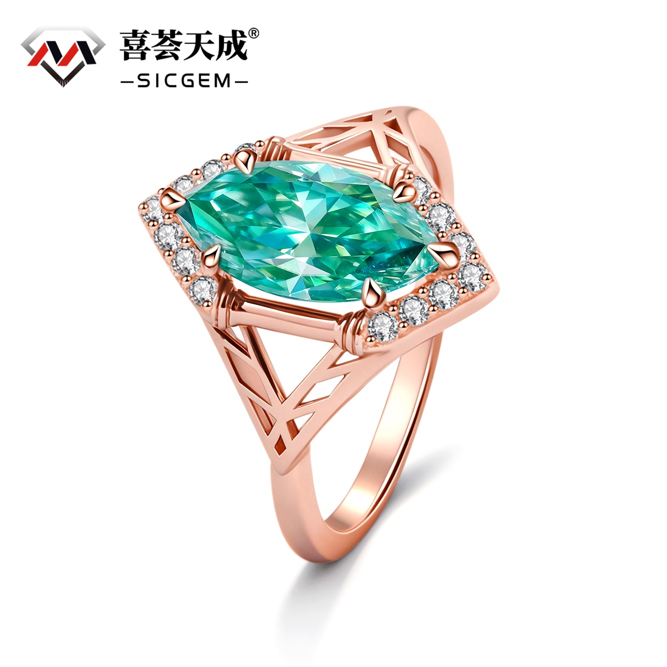 2ct Sparkle Halo Ring Marquise Cut  Green Bliss Ring Engagement Ring Synthetic Moissanite S925 Ring Band