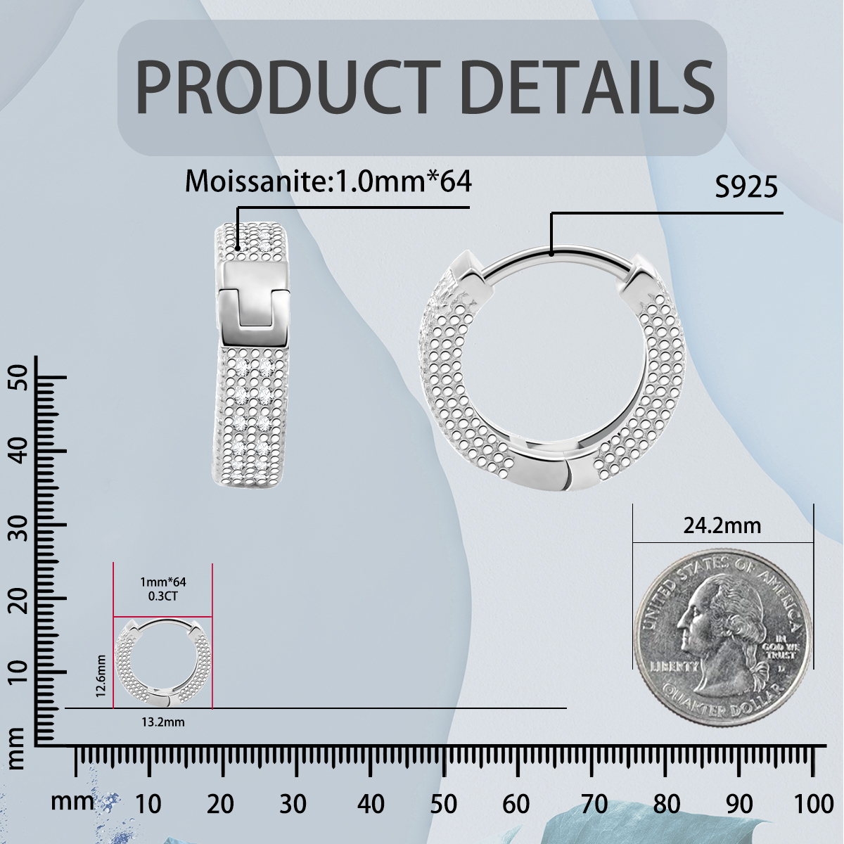 S925 Round VVS Synthetic Moissanite Iced Hoop Earring Birthday Mother's Day Gifts for Men Women