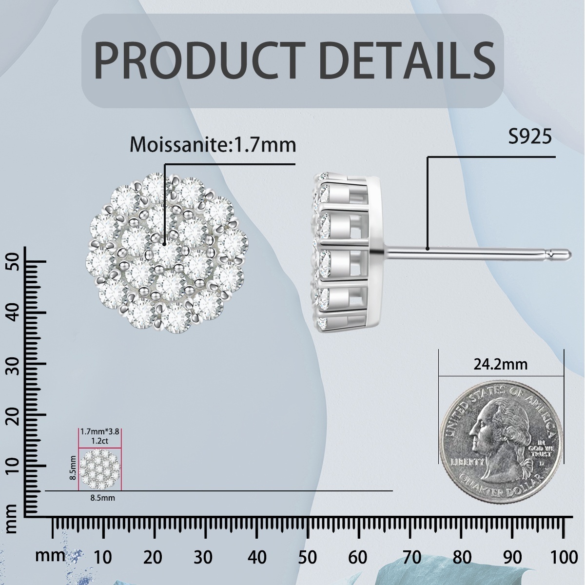 Iced Round Synthetic Moissanite Stud Earrings For Men Women Gift