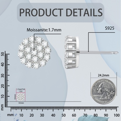 Iced Round Synthetic Moissanite Stud Earrings For Men Women Gift