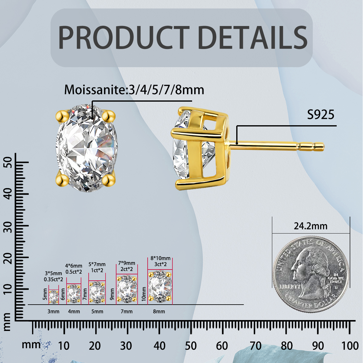 S925 Oval Cut Synthetic Moissanite Stud Earrings Gift For Men Women