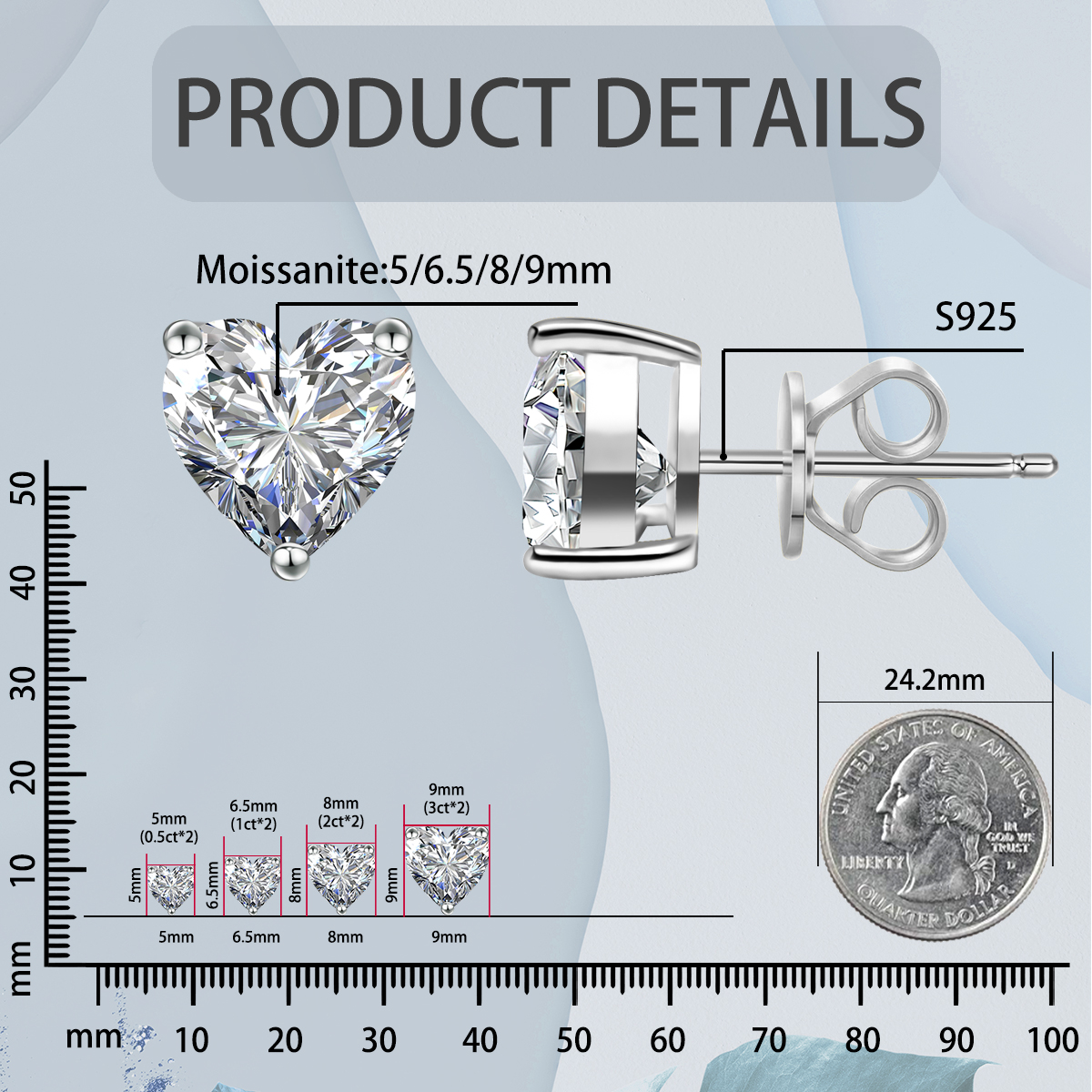 FROSTLOVE Love Shape Shine Stud Earrings 925S & VVS Moissanite