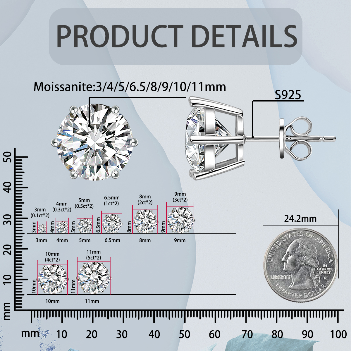 FROSTFIRE Six-Prong Solitaire Stud Earrings 925S & VVS Moissanite