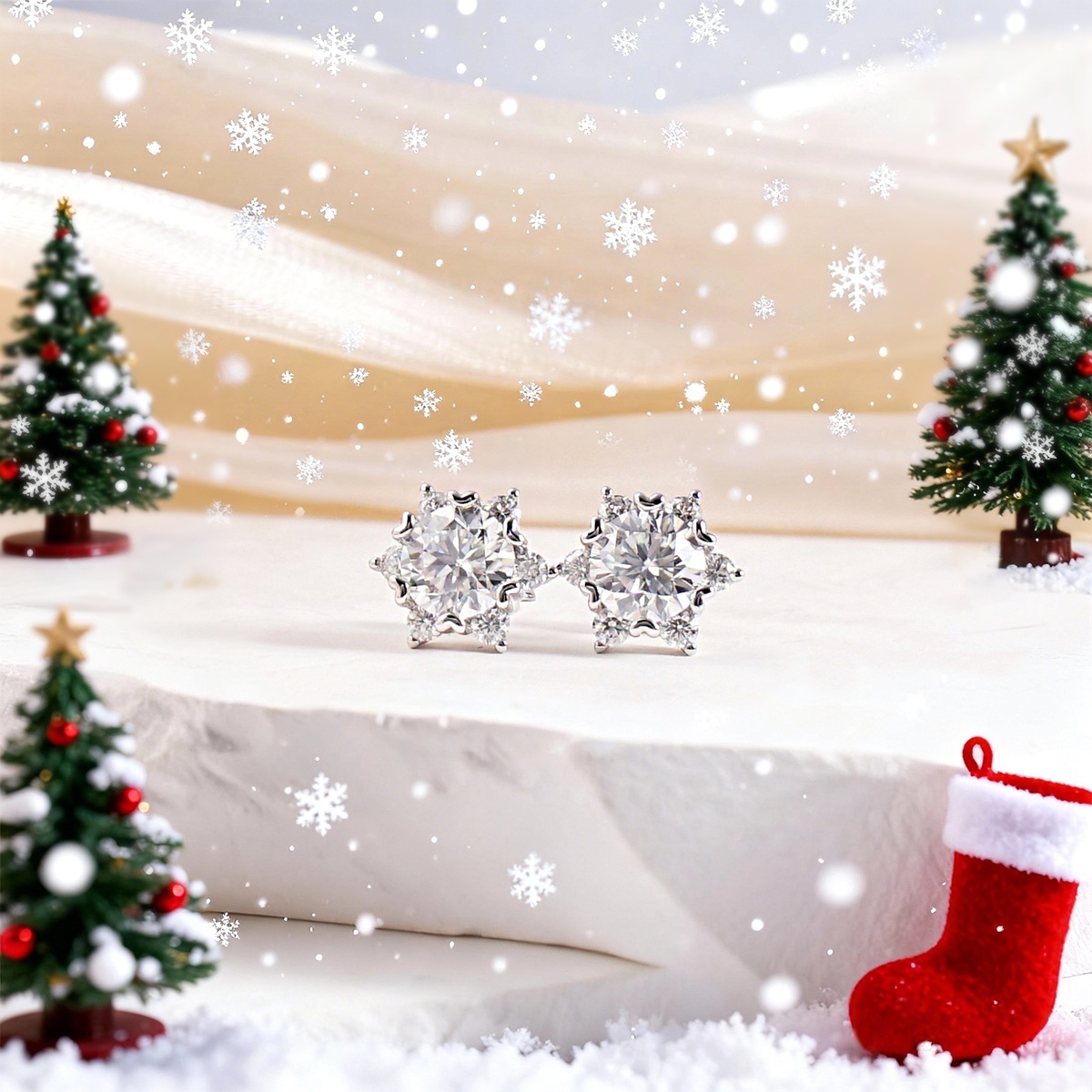 Delzzad 0.5-2ct Snowflake Stud Earrings Synthetic Moissanite Copper Studs Earrings Jewelry Ideal Gift for Any Occasion Birthday Christmas Gifts Wedding Engagement Anniversary Party Gift